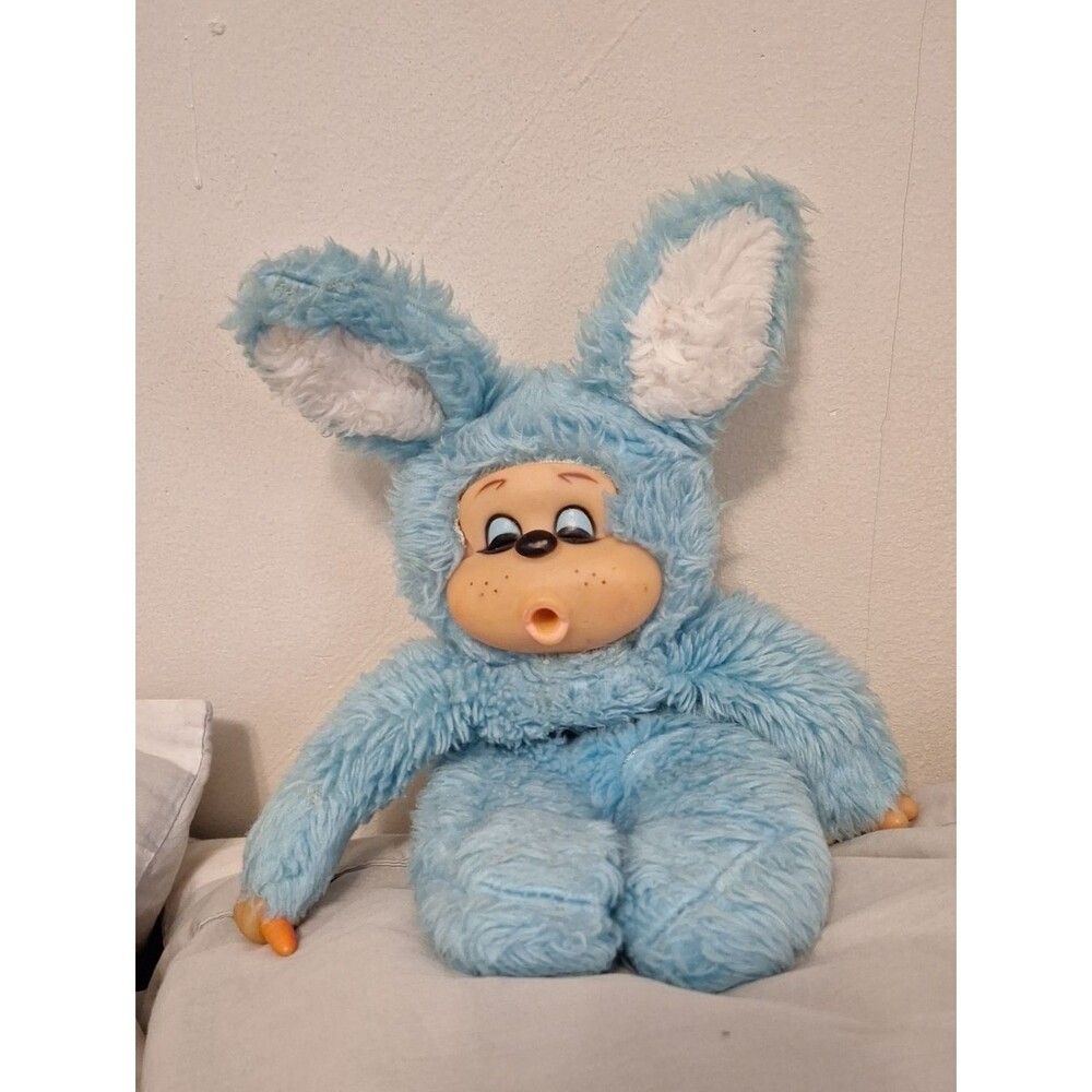 Vintage Russ BLUE bunny Bon Bon With Carrot Toy